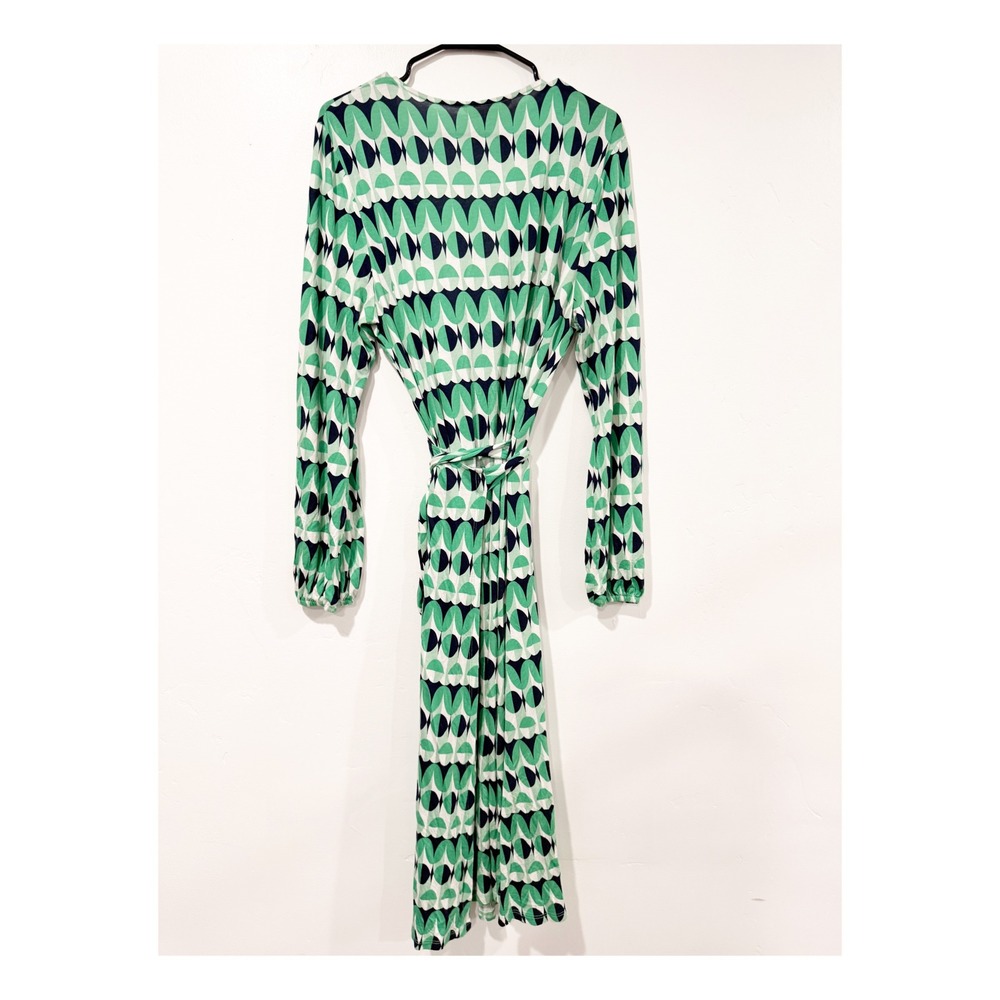 Boden Green Geometric Print Wrap Dress Long Sleeve Midi US 16-18R